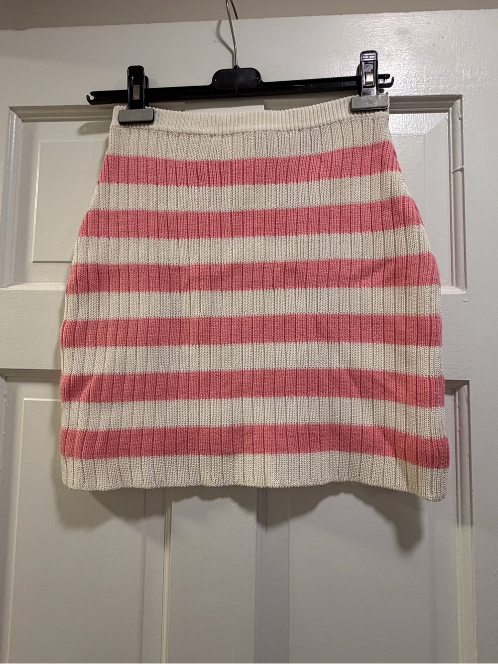 NWOT Balmain x Barbie Striped Pink and Cream Knit Mini Skirt